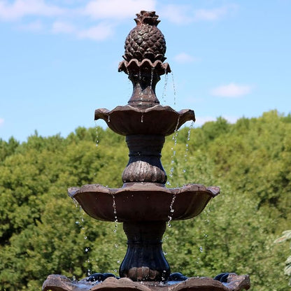 Sunnydaze Grand Courtyard 4-Tier Large Outdoor Water Fountain - 80" Tall Outdoor Fountain - Tiered Electric Garden Water Feature for Patio, Backyard, or Yard - Faux Stone Resin - Dark Chestnut