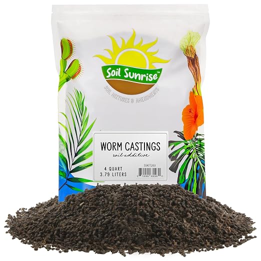 Soil Sunrise Premium Organic Worm Castings (4 Pounds) 4QT All Natural Soil Additive, Soil Builder, and Fertilizer