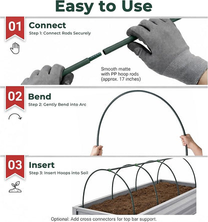 Gardzen Garden Hoops for Raised Beds Greenhouse Hoops, DIY Kit for Row Cover Garden Netting, All Season Plant Protection, 72 Pcs