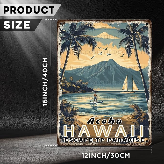 Vintage Tin Sign Aloha Hawaii Tin Sign for Cafes Bar Club Wall Decor 12 * 16inch