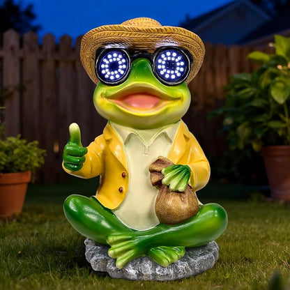 Solar Frog Garden Statue Decor - Waterproof Frog Figurine with Solar LED Blink Eyes,Funny Outdoor Garden Statues for Yard Patio Lawn Ornament,Unique Housewarming, Birthday, Thanksgiving, Mom Gifts