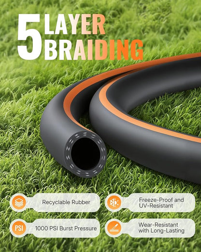 30FT x 5/8" Rubber Garden Hose, Heavy Duty Garden Water Hose, 300 PSI Working, 1000 PSI Burst, Swivel Handle with Stainless Steel Ring, 5-Layer Braided, All-Weather Outdoor Use, BG30GH06