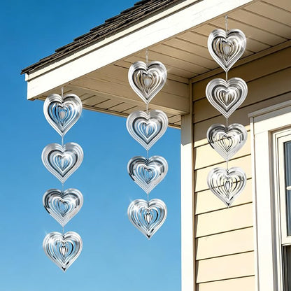 3pcs Reflective Wind Spinners Outdoor for Bird Scare - Stainless Steel Bird Reflectors to Keep Birds Away, Pinwheels for Yard and Garden Decor, Heart-Shaped