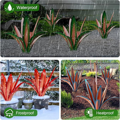 TOMBABY Enlarge Thickened Wind Resistant Iron Agave Metal Plant Country Garden Sculpture Statue Outdoor Decoration Agave Metal Plant Courtyard Garden Lawn Ornament Gift (2, 12 Leaves Blue)