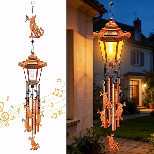 Large Solar Dog Wind Chimes, Gifts for Women Mom Grandma Wife Sister Daughter Neighbor Nana, Classic Bronze Wind Chimes With Wind Catcher, Solar Decor Lights For Outdoor Garden Patio Yard Porch Window