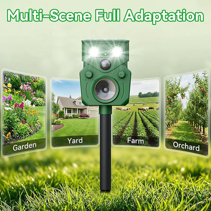 Solar Ultrasonic Animal Repellent Deer Repeller Repel Animals Outdoor Dog Repellent 2 Pack for Yard with Flashing Lights and 5 Working Modes for Garden Lawn Orchard