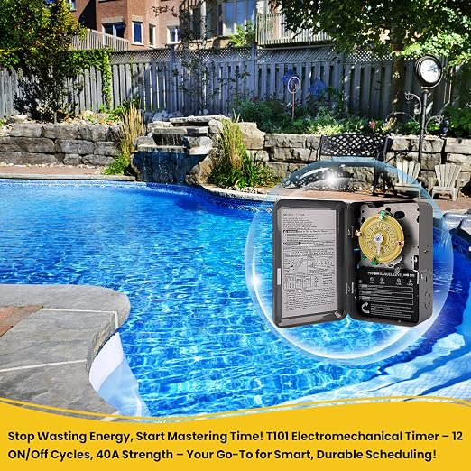 T104 Mechanical Timer Switch Replacement, 24-Hour Pool Timers for Pump | 208-277V AC DPST 40A, 24-hour 12 ON/Off timers for Pump Lights HVAC Systems