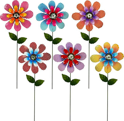 Garden Decor for Outside, Set of 6 Metal Flowers with Shaking Head Decorative Garden Stakes for Spring Decor, Yard Art Garden Decorations for Outdoor Lawn Porch Pathway Patio (Multi-Color)