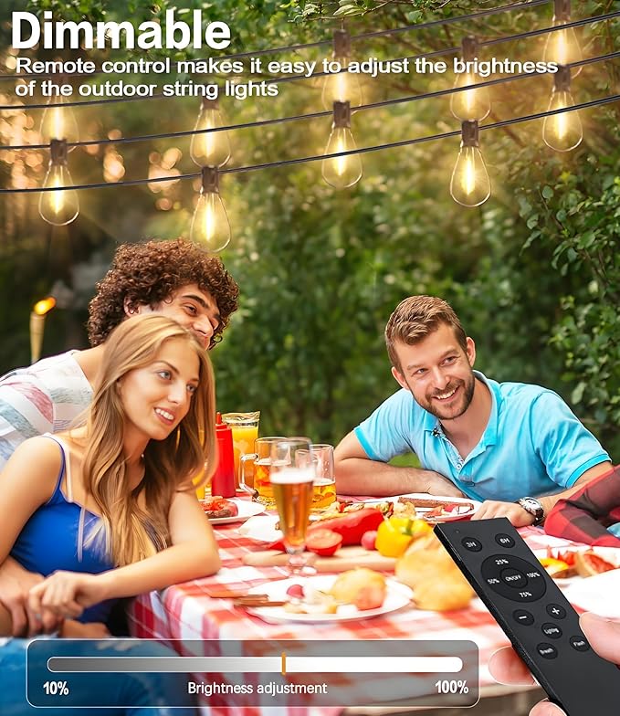 Tenmiro 100FT LED Outdoor String Lights with Remote, 35+ 1 Shatterproof Bulbs Waterproof and Dimmable Patio Lights for Porch, Garden, Backyard, Deck, Balcony, Hanging Lighting Decor