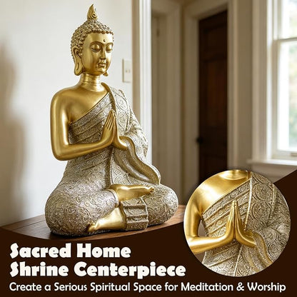Gold Sitting Buddha Statue Decor Meditation Gifts Zen Art Indoor Statue | YOUERDA; Buddha Statues Yoga Meditation Room Home Decor Indoor, Buddhist Art Zen Sculptures Gifts for Mom