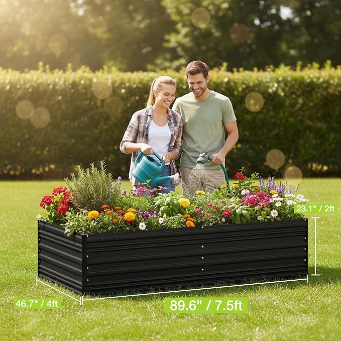 WORKPRO 7.5x4x2ft Outdoor Galvanized Raised Garden Bed, Rust-Resistant Planter Raised Beds for Vegetable, Flowers, Herbs, Black