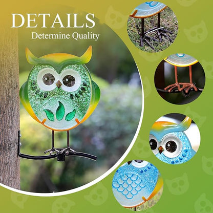LEGIFO Owl Garden Decor for Outside, Stand & Tree Hugger Outdoor Owls Stakes Yard Art Set of 3, Funny Metal & Glass Stake Gifts for Grandma Mom Women