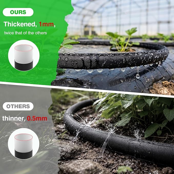 MIXC 2026 Thickened Flat Soaker Hose 100Ft with Copper Joint, Saving 80% Water, Aluminum Seal, 1mm Hose, 360°Swival Handle, Hole Pressure Relief Gasket, Drip Kit for Vegetable Garden, Lawn, Flower Bed