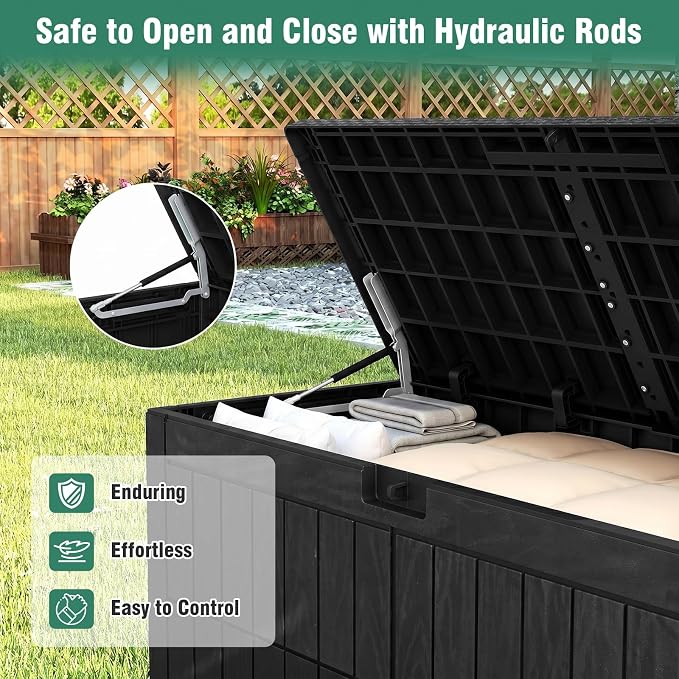Tangkula 120 Gallon Outdoor Storage Box, Waterproof PP Resin Patio Storage Box with Lockable Lid for Indoor & Outdoor Use, 2-in-1 Rattan Design Deck Box for Cushions, Garden Tools