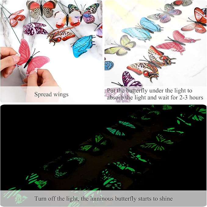 Augshy Butterfly Decorations,75 PCS Luminous Butterfly Garden Decor Stakes, Waterproof Gardening Art Butterfly Ornaments for Outdoor Yard Lawn Garden Decor