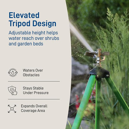 Orbit Tripod Lawn Zinc Impact Sprinkler - 360 Degree Rotating Yard Sprinkler with Adjustable Height - Heavy-Duty Zinc - High-Pressure Nozzle - for Large Lawn Coverage - 56667