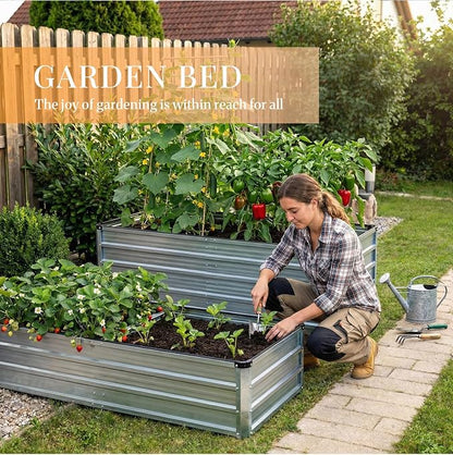 NEWBULIG Galvanized Raised Garden Bed Kit, 6x3x1ft 2 Pack Outdoor Metal Planters Box, Rectangular Raised Flower Beds for Planting Vegetables Flowers Herbs, Open Bottom, Easy Assembly, Silver