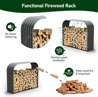 ANLEOLIFE Trio Wide Outdoor Firewood Rack with Corrugated Steel Roof | Alloy Steel Log Holder; 22-Gauge Powder-Coated Galvanized Panels; 18"D x 54"W x 43"H; Open-Sided Airflow; Round Crossbars