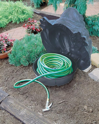 EMSCO Darwood Frog Hose Hider – Decorative Garden Hose Storage Statue – Holds 100 ft 5/8" Hose – Weather-Resistant Resin, Patina Finish