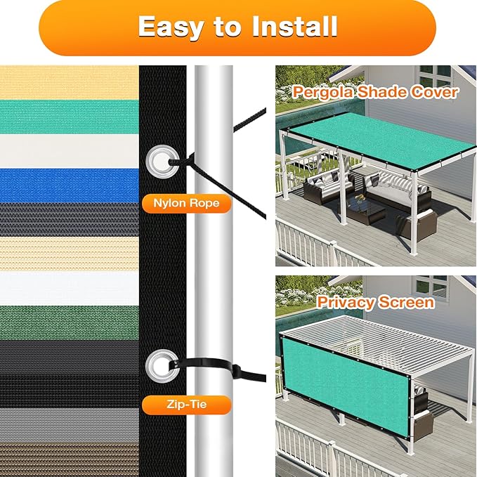Artpuch Outdoor Pergola Shade Cover 8' X 18' Sun Shade Cloth with Grommets, 90% UV Protection Canopy Patio Privacy Screen (Customized Available) GN107, Turquoise