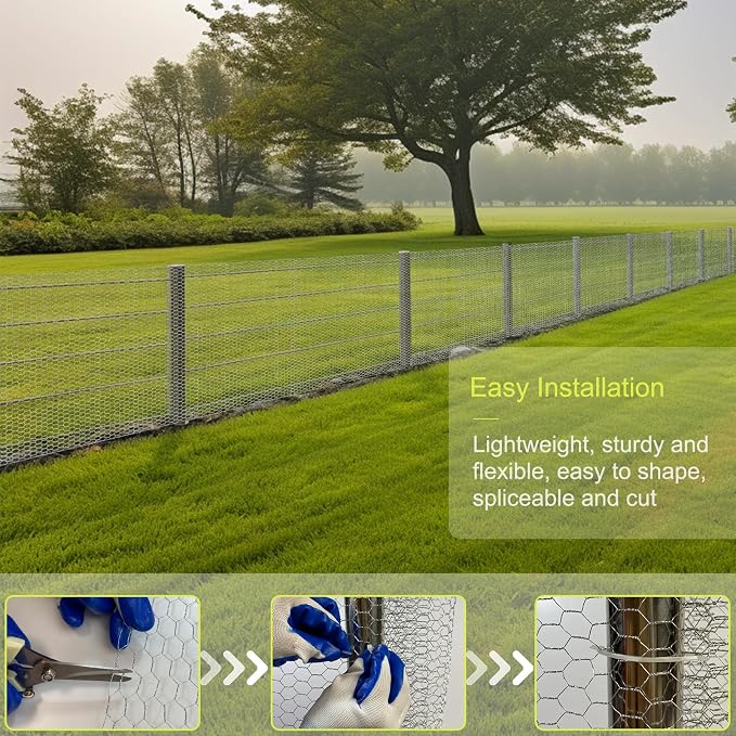 Chicken Wire Fencing, 36 Inch x 60 Feet Chicken Wire Mesh Roll for Garden Plants, 1 Inch Mesh Hexagonal Galvanized Metal Poultry Wire Netting for Chicken Coop Rabbit Dogs Barrier