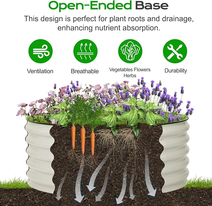 Aoodor 17" Tall 42" Metal Raised Garden Bed, Outdoor Planter Box and Raised Garden Kit for Vegetables, Flowers, Tomatoes Carrots and Herbs, Beige