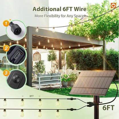 addlon 102(96+6) FT Solar String Lights Waterproof,Patio Light Solar Powered with Remote & USB Port 3 Modes, 30+2 LED Shatterproof Bulbs Outdoor Lighting for Camping Backyard Garden