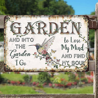 PEACHGARDEN Garden Signs Vintage Metal Sign Into The Garden To Lose My Mind Retro Gardening Poster Yard Wall Art Decor for Patio Greenhouse Backyard Cottage Outdoor 8x12 inch