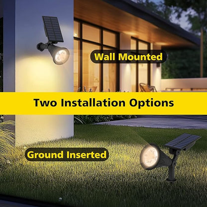 T-SUN Solar Spotlights Outdoor, IP65 Waterproof Dusk to Dawn Solar Lights, Adjustable Solar Lights for Tree, Patio, Yard, Garden, Driveway, Pool Area (Natural White-2Pack)