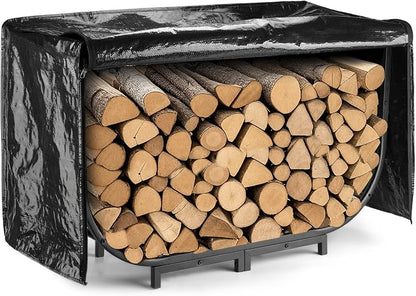 facka 40 Inch Firewood Rack Outdoor with Cover, Metal Wood Rack | Iron Fire Log Stacker Holder for Fireplace, Patio, Porch, Yard, Garden, Indoor Outdoor Wood Storage