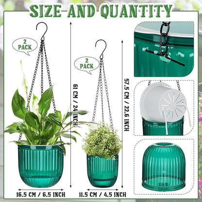 Maxcheck 4 Pcs Self Watering Hanging Planters Indoor Gift 6.5'' 4.5'' Hanging Flower Pots Baskets Outdoor Self Watering Plant with 3hooks Drainage Holes for Home