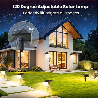 JEJOT Solar Lights Outdoor Waterproof IP65, Super Bright LED, 3000K 2 Lighting Modes, Solar Powered Yard Garden Solar Spot Lights for Outside Landscape Auto On/Off -6 Pack