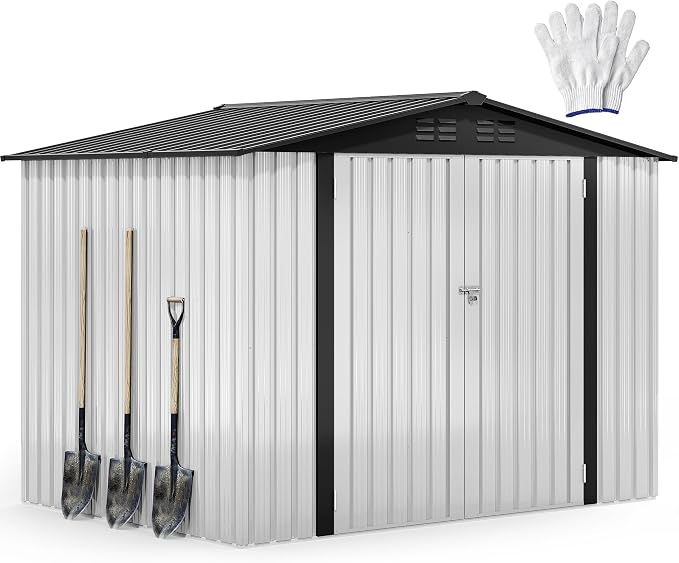 DWVO 7'x5' Large Metal Outdoor Storage Shed, Heavy Duty Tool Storage Sheds for Backyard Patio Lawn - Ideal for Bicycles, Garden Tools, and Lawn Equipment, Easy-to-Assemble, White