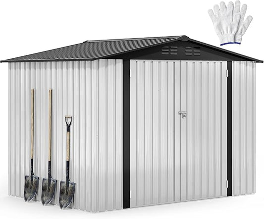 DWVO 7'x5' Large Metal Outdoor Storage Shed, Heavy Duty Tool Storage Sheds for Backyard Patio Lawn - Ideal for Bicycles, Garden Tools, and Lawn Equipment, Easy-to-Assemble, White