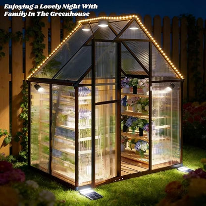 6 x 4 FT Greenhouse for Outdoors, Polycarbonate Panel Greenhouse Outdoor Quick Setup Structure, Roof Vent, Aluminum Large Walk-in Green House for Outside Garden, Charcoal Black