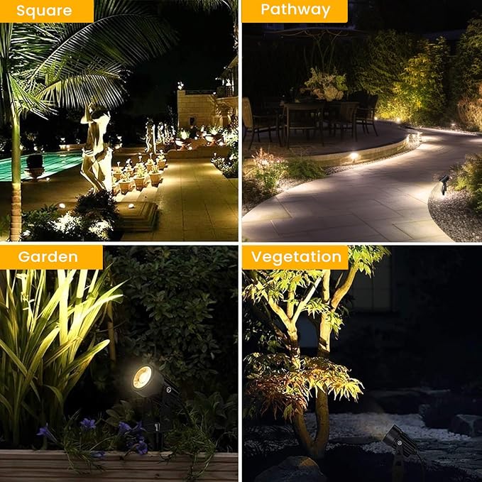 Svater Landscape Lighting Low Voltage, 10 Pack Outdoor Spotlights with Transformer, Plug in LED Spot Lights for Garden, Backyard, House, 3000K Warm White Super Bright 3W 250Lumem, Black