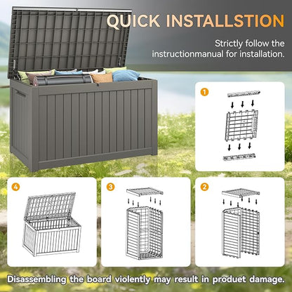 NUNU LAB 270 Gallon Large Resin Deck Box, Waterproof Outdoor Storage Box, Lockable Storage Bin for Patio Furniture, Garden Tools, Pool Accessories, UV-Resistant & All-Weather, Grey