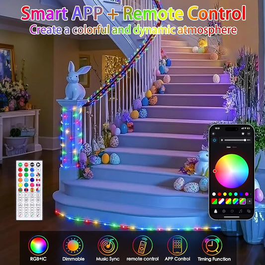 33FT Color Changing Rope Lights Outdoor, Waterproof 100 LED String Light Plug In with Remote & APP Control, Smart 16 Million Colors Music Sync Twinkle Fairy Lighting for Outside Indoor Bedroom
