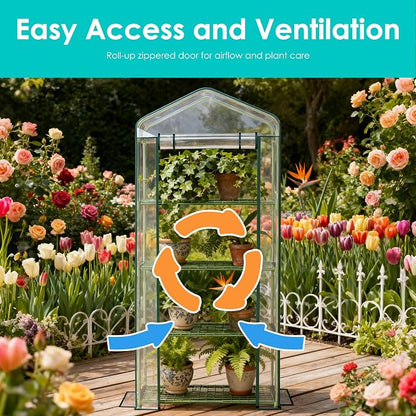 Twira 4-Tier Mini Greenhouse Outdoor, Portable Small Greenhouses for Winter, PE-coated Metal Frame & PVC Cover Green House for Outside Plants, Indoor Greenhouse Women Men Gardening Gifts 2.3x1.6x5.2ft