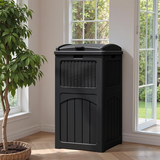Greesum 33 Package Delivery Box for Outside, Waterproof Resin Garbage Bin with Lid for Hideaway, Deck, Patio, Black