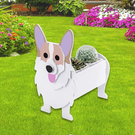 Corgi Dog Planter Pots, 9.45x 6.73 x 12.2 Inches | Dog Flower Pot, Cute Animal Shaped Plant Pot, Gifts for Women & Pet Lovers, Indoor Outdoor Garden Home Office Decor
