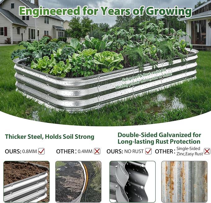 Square Galvanized Raised Garden Bed 4x4 ft – Heavy Duty Metal Planter Box for Vegetables & Flowers,Herb– 12" Deep Rust-Resistant Outdoor Gardening Bed with Easy Assembly, Above Ground (Silver)