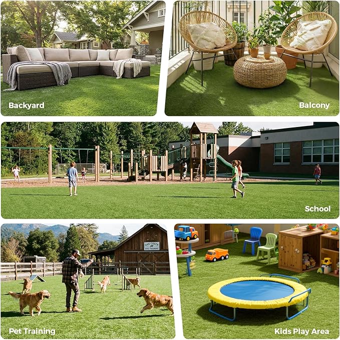 Artificial Grass Rug Indoor Outdoor, 6 x 10FT Faux Grass Turf with Drainage Holes, Realistic Artificial Lawn Rug Dog Pets Mat, Turf Carpet for Garden Lawn Landscape Balcony Patio Backyard Decor