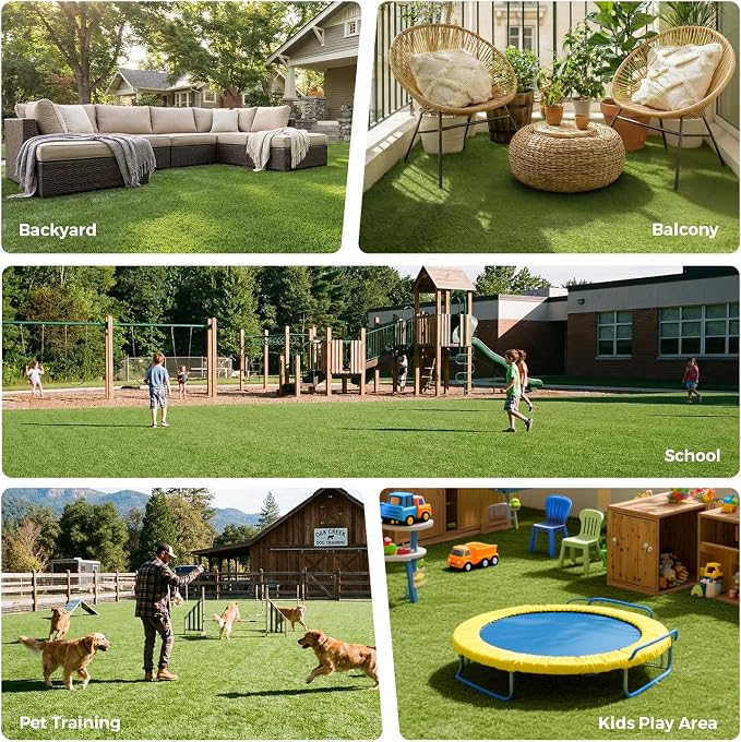 Artificial Grass Rug Indoor Outdoor, 5 x 10FT Fake Grass Turf with Drainage Holes, Realistic Artificial Lawn Rug Dog Pets Mat, Turf Carpet for Garden Lawn Landscape Balcony Patio Backyard Decor
