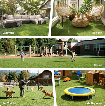 Artificial Grass Rug Indoor Outdoor, 7 x 15FT Faux Grass Turf with Drainage Holes, Realistic Artificial Lawn Rug Dog Pets Mat, Turf Carpet for Garden Lawn Landscape Balcony Patio Backyard Decor
