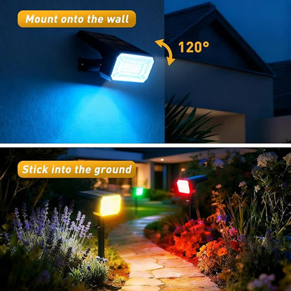 Solar Color Changing Spot Lights Outdoor, 12 Pack Solar Landscape Lights with 32 LEDs Each, 7 Lighting Modes, IP65 Waterproof, 2-in-1 Adjustable Solar Spotlights for Yard Garden Pathway Driveway