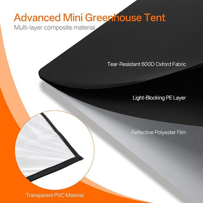Bstrip Indoor Greenhouse with Grow Light, GM3 Small Grow Tent with Oxford Fabric, Waterproof Base Mat & Ventilation Windows for Seed Starting & Plant Growth, 18W Grow Light with Timer, 23.8x15.7x20.5