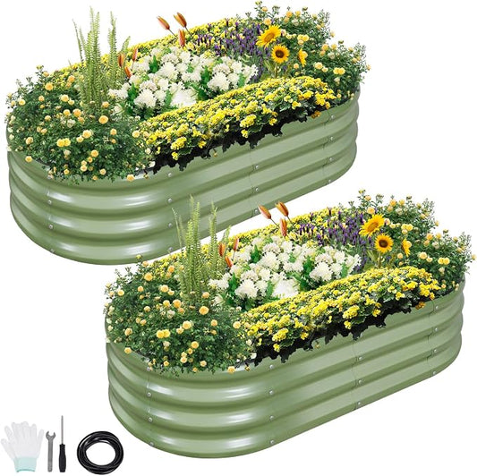 Galvanized Raised Garden Bed Outdoor- 2 Pcs Raised Beds for Gardening| Metal Planter Box, Steel Raised Garden Bed Kit with Gloves for Vegetables, Flower, Herbs (4x2x1FT, Green)