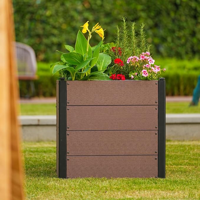 Garden Raised Bed, 25*25*24in Deep Root Planter Box for Patio, Outdoor Herb with Bottom, Vegetable, and Flower Gardening - Durable Wooden Style Planter Box for Easy Mobility and Clearance