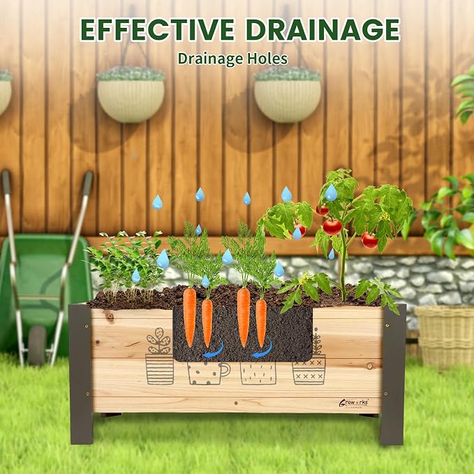 Raised Garden Bed for Kids - 30”L*16”W*13”H Elevated Wooden Planter Box Stand, Backyard, Patio, Balcony w/Bed Liner, 170lb Capacity (Green)